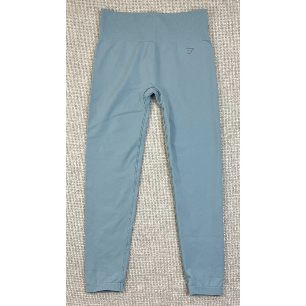 Gymshark Seamless Leggings Women's Size Small Blue Logo Waistband Yoga Workout